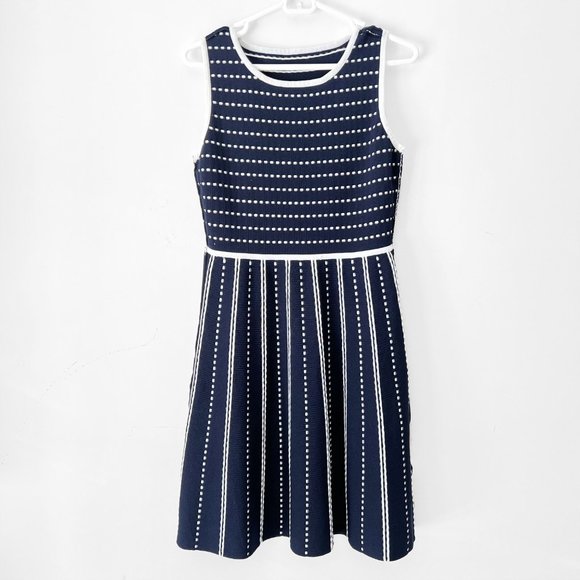 NEW Tommy Hilfiger Striped Cotton-Blend Fit-and-Flare Knitted Dress in Navy, S - Picture 9 of 14